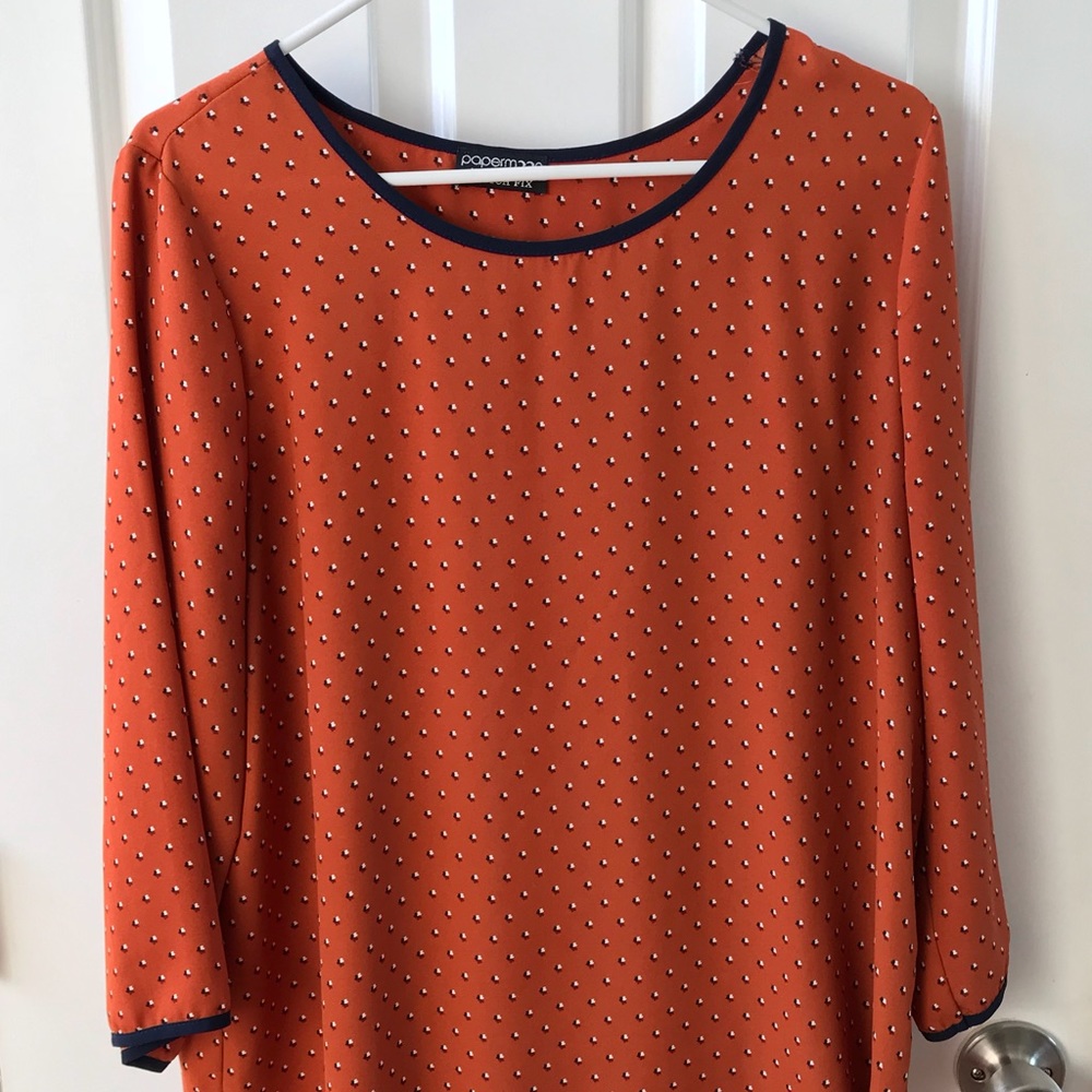 Pumpkin and Navy blouse